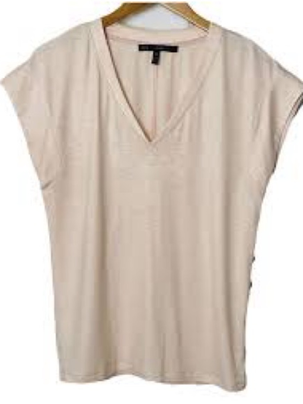 White House Black Market Beige V-Neck Short Sleeve Tee